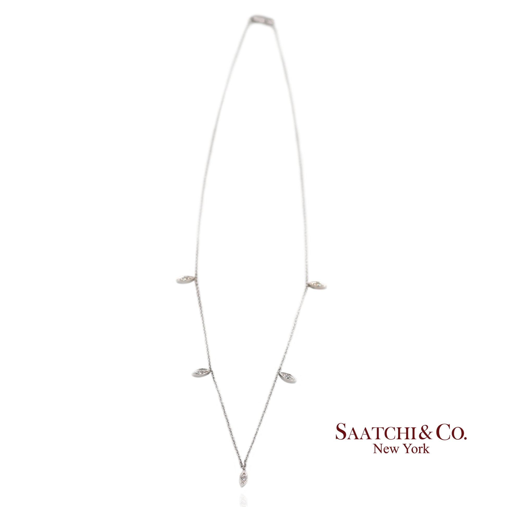 18K(750) White Gold Natural Diamond Marquise Shape Pendant Necklace with Chain