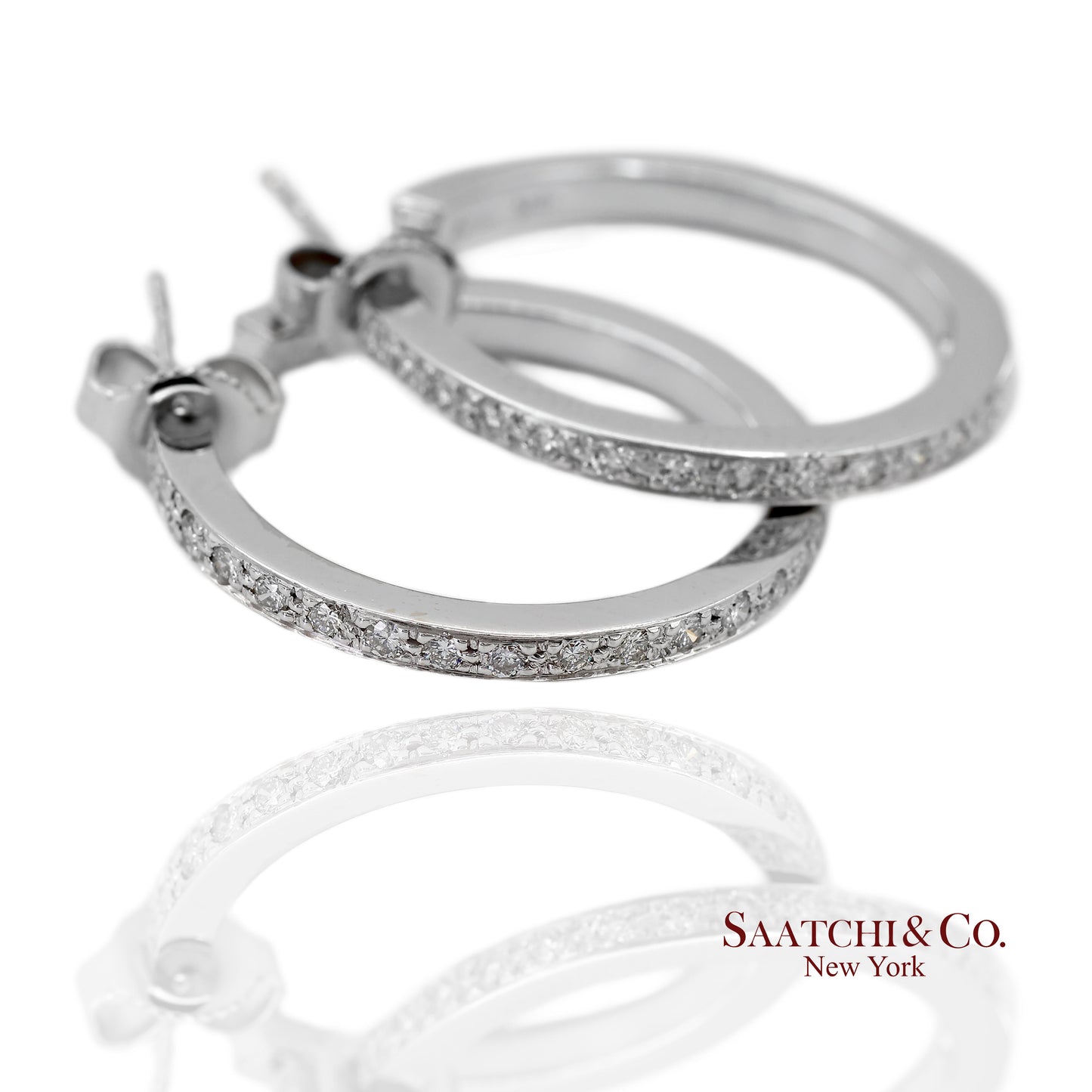 18K(750) Solid White Gold Natural Diamond Hoop Earrings