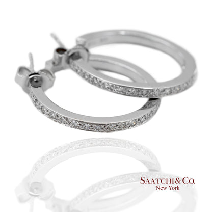 18K(750) Solid White Gold Natural Diamond Hoop Earrings
