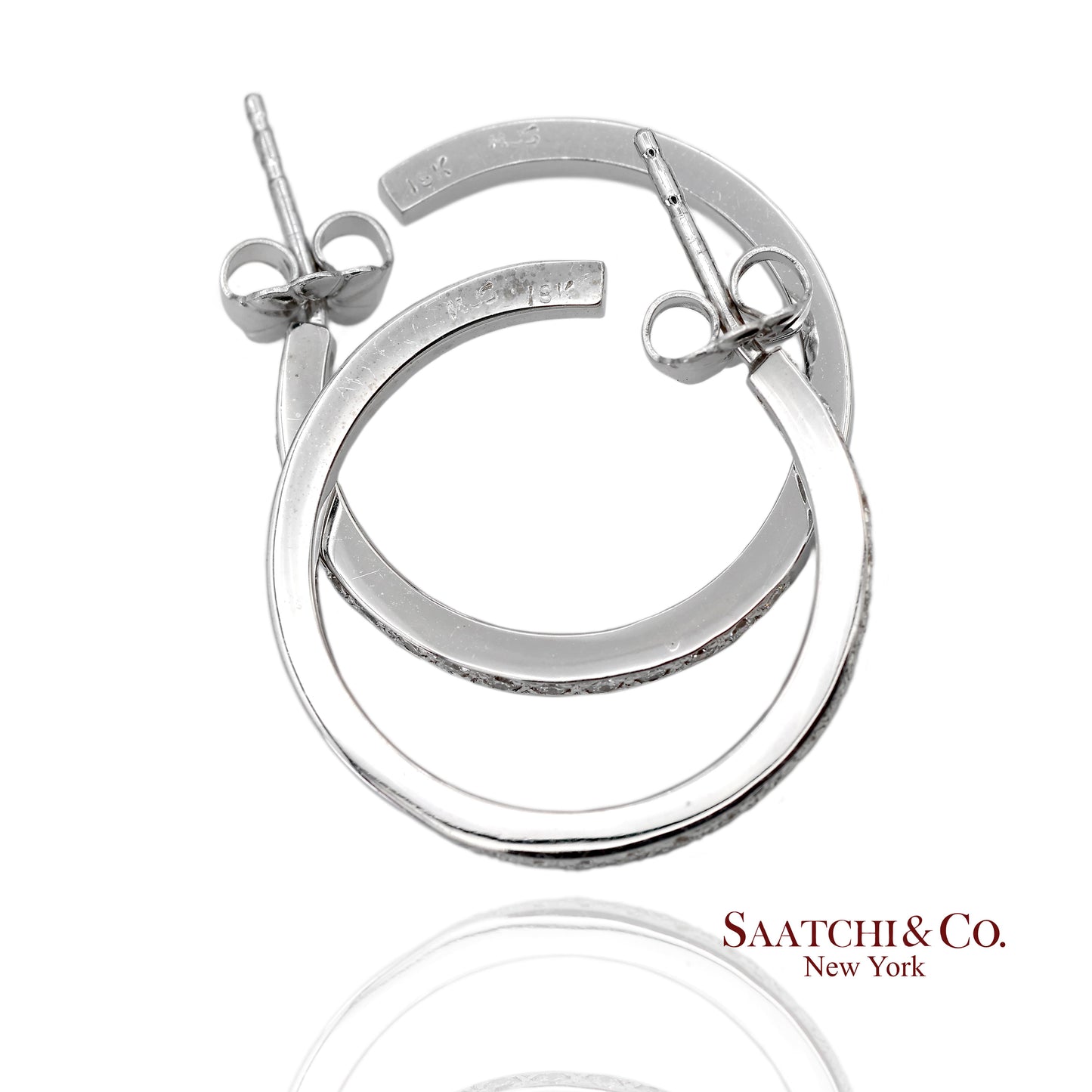 18K(750) Solid White Gold Natural Diamond Hoop Earrings