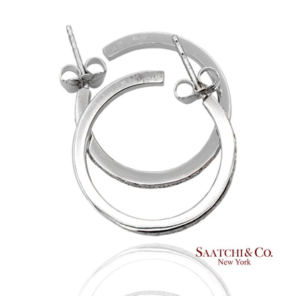 18K(750) Solid White Gold Natural Diamond Hoop Earrings