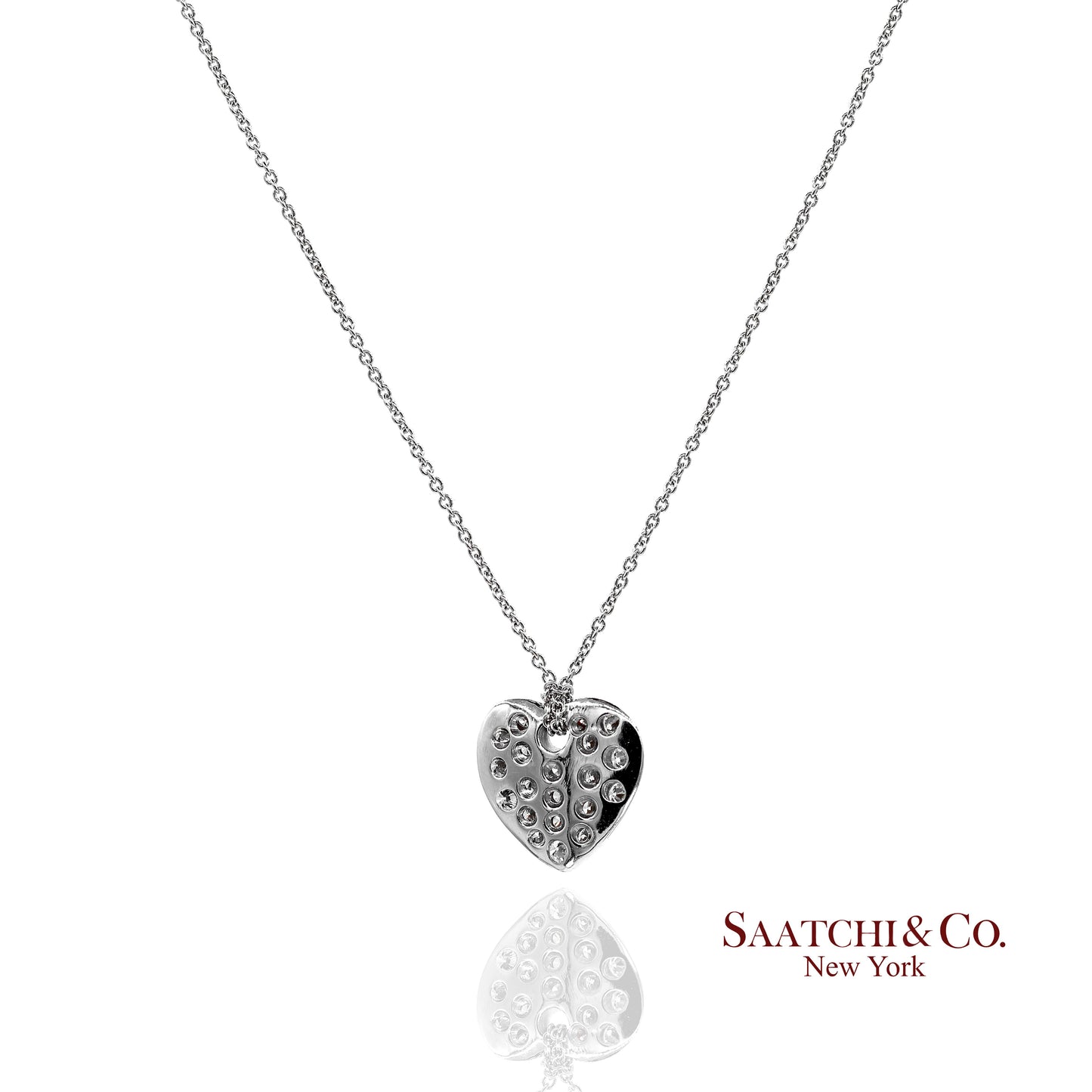 18K(750) White Gold Natural Diamond Heart Shape Pendant Necklace with Chain