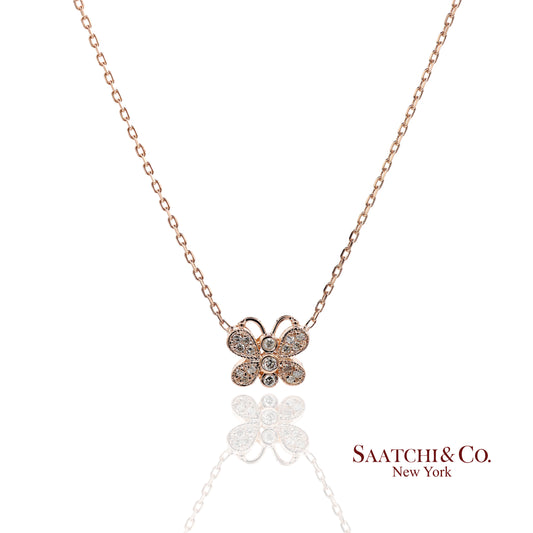 14K(585) Rose Gold Natural Diamond Butterfly Pendant Necklace with Chain