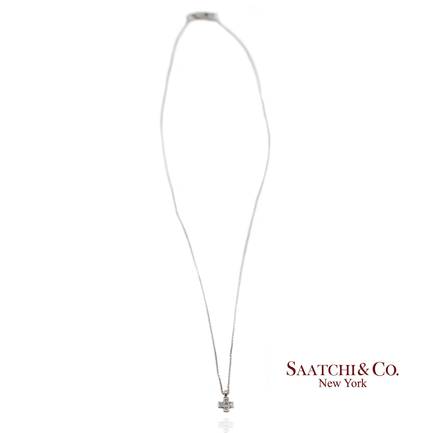 18K(750) White Gold Natural Diamond Cross Pendant Necklace with Chain
