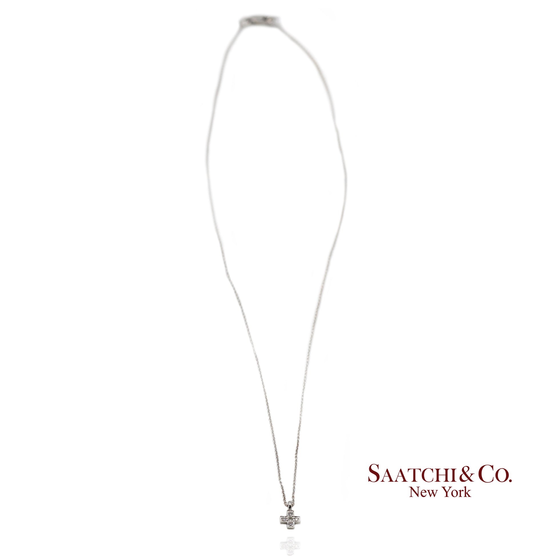 18K(750) White Gold Natural Diamond Cross Pendant Necklace with Chain