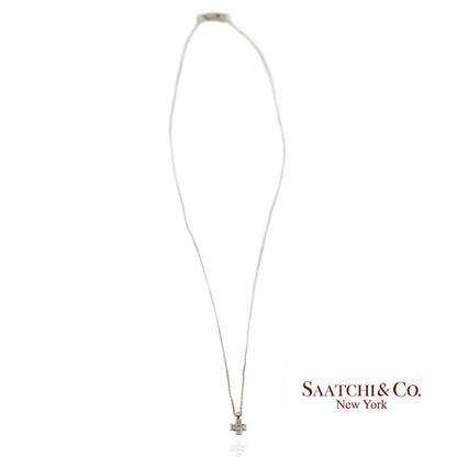 18K(750) White Gold Natural Diamond Cross Pendant Necklace with Chain