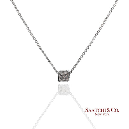18K(750) White Gold Natural Diamond Box Shape Pendant Necklace with Chain