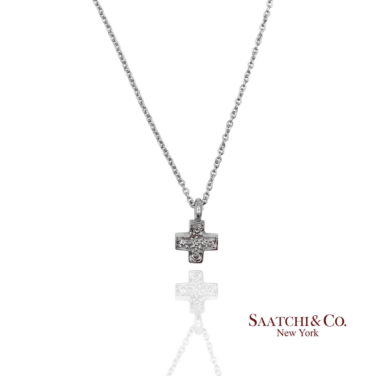 18K(750) White Gold Natural Diamond Cross Pendant Necklace with Chain