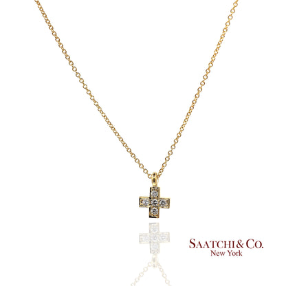 18K(750) Yellow Gold Natural Diamond Cross Pendant Necklace with Chain