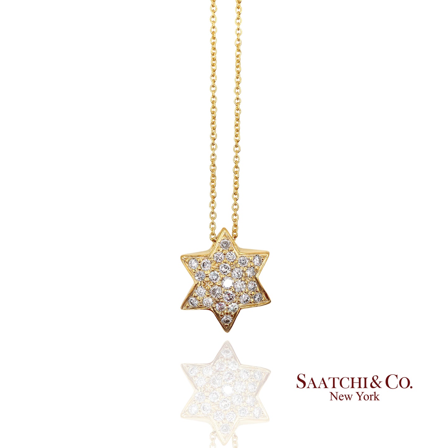 18K(750) Yellow Gold Natural Diamond Star Shape Pendant Necklace with Chain