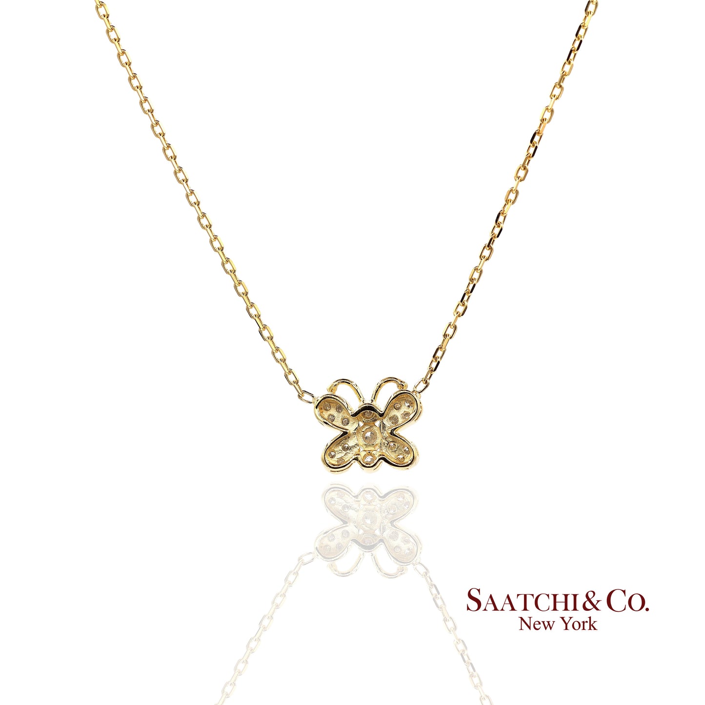 14K(585) Yellow Gold Natural Diamond Butterfly Pendant Necklace with Chain