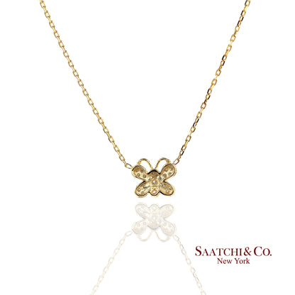 14K(585) Yellow Gold Natural Diamond Butterfly Pendant Necklace with Chain