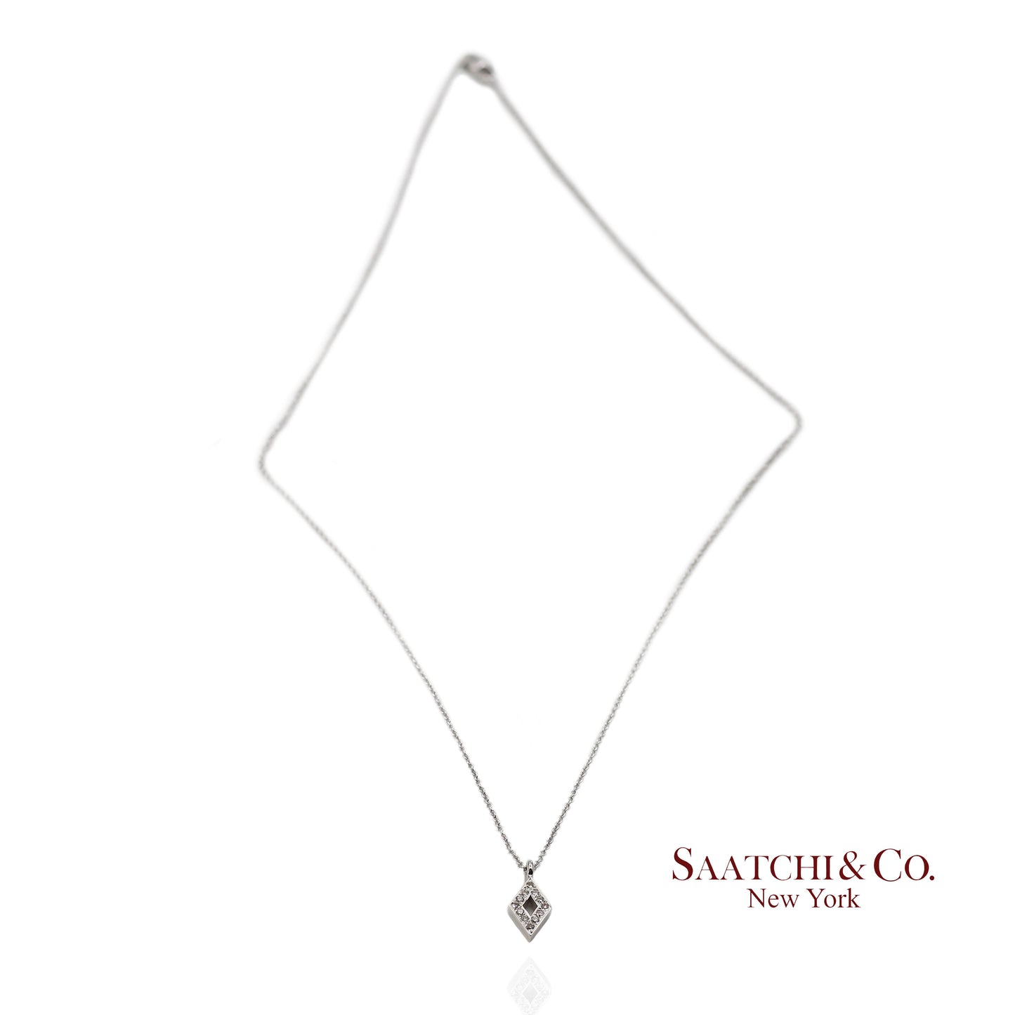 18K(750) White Gold Natural Diamond Rhombus Shape Pendant Necklace with Chain