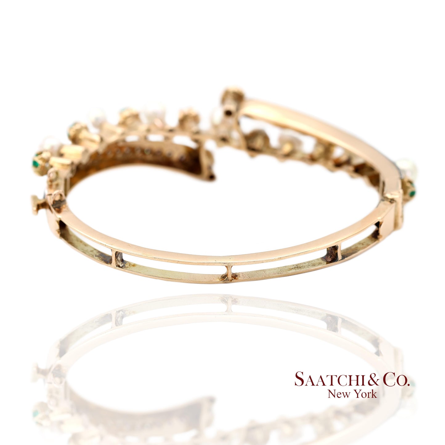 Old Vintage 14K (585) Yellow Gold Natural Diamond Bangle Bracelet