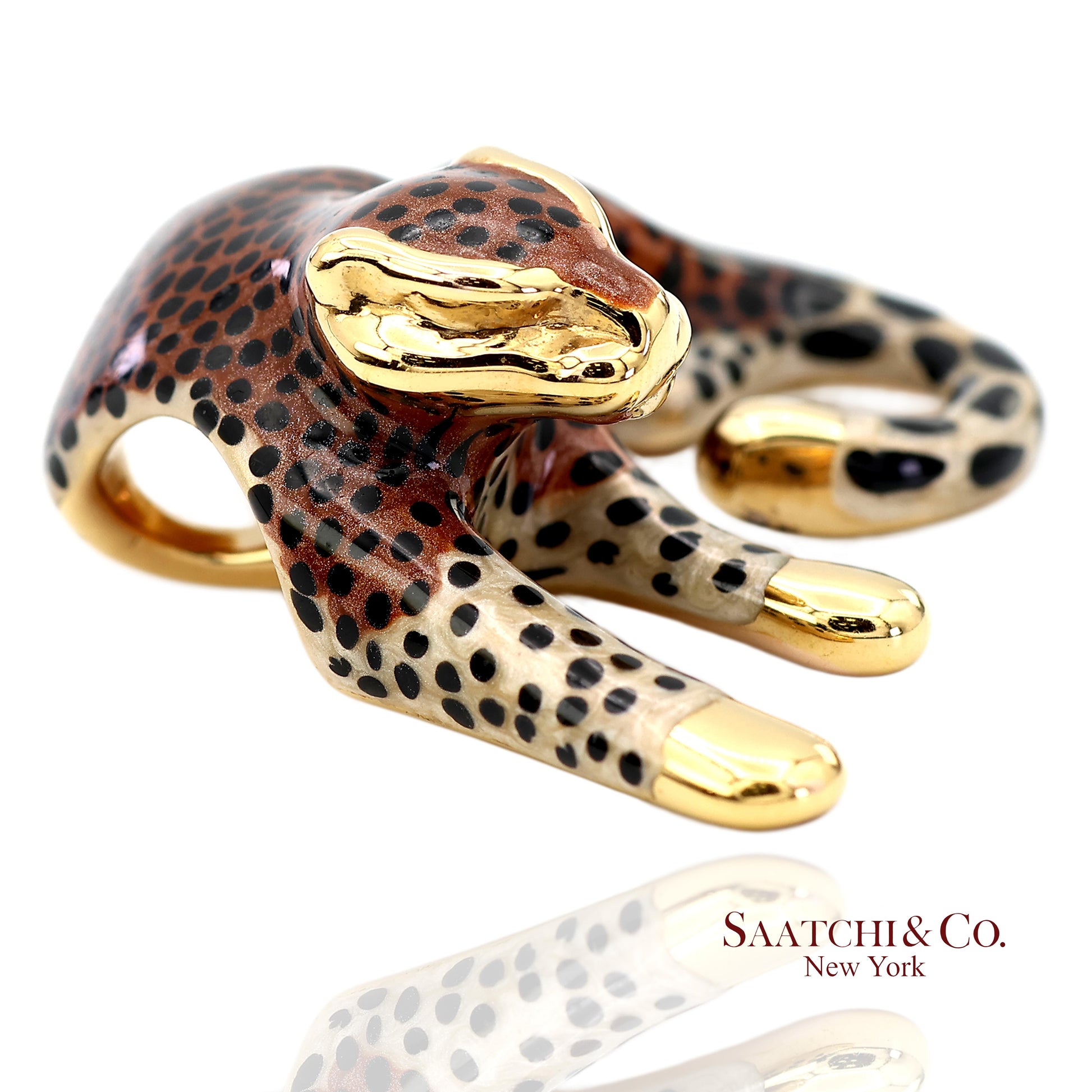 14K (585) Solid Yellow Gold Enamel Leopard Pendant Necklace