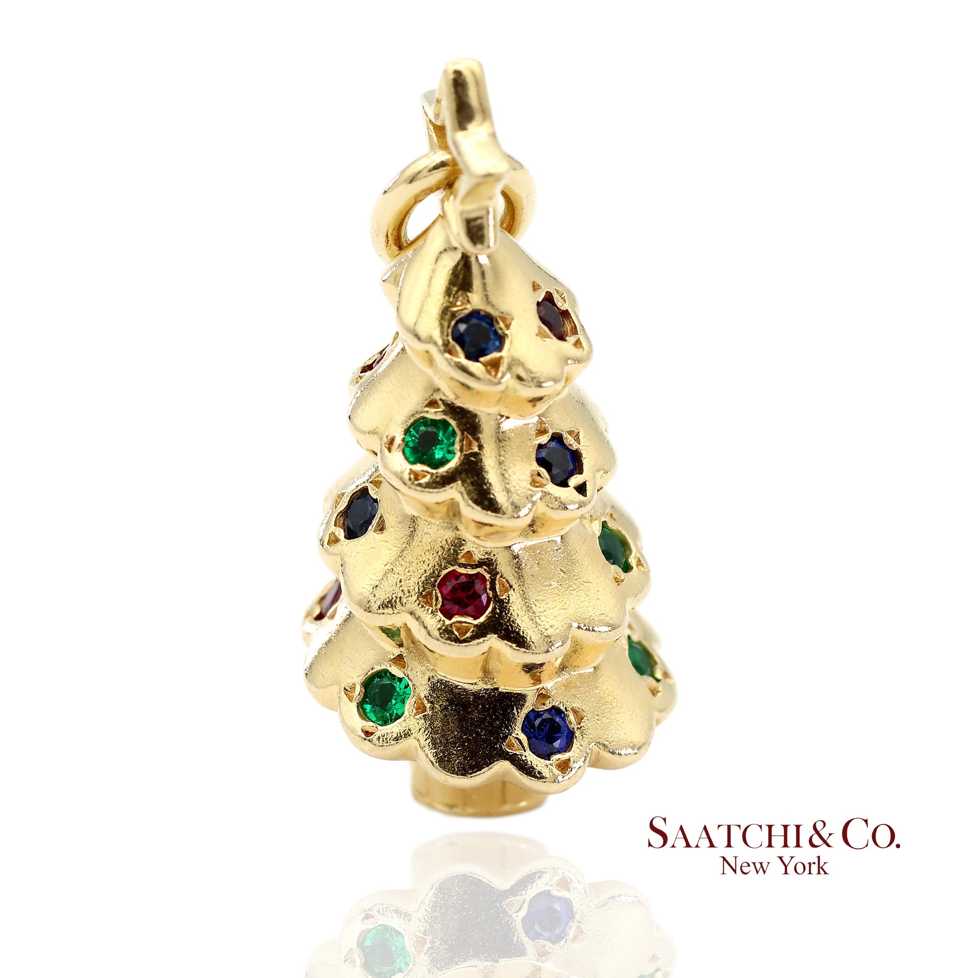 Tiffany & Co. 18K 750 Yellow Gold Rainbow Gemstone Christmas Tree Charm Pendant