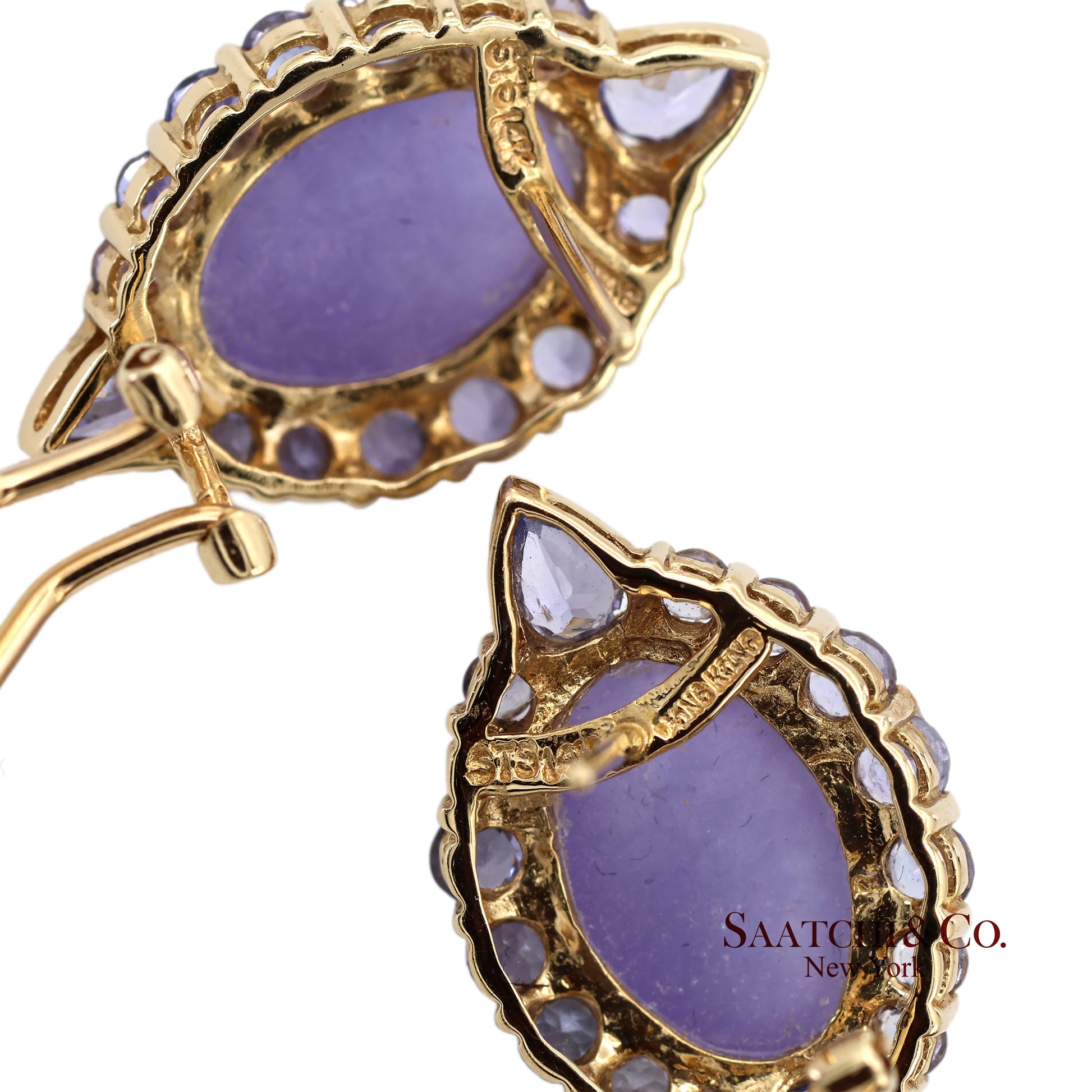 14K(585) Solid Yellow Gold Natural Purple Stone Omega Back Earrings