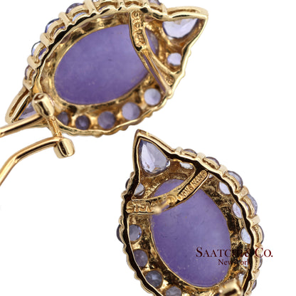 14K(585) Solid Yellow Gold Natural Purple Stone Omega Back Earrings