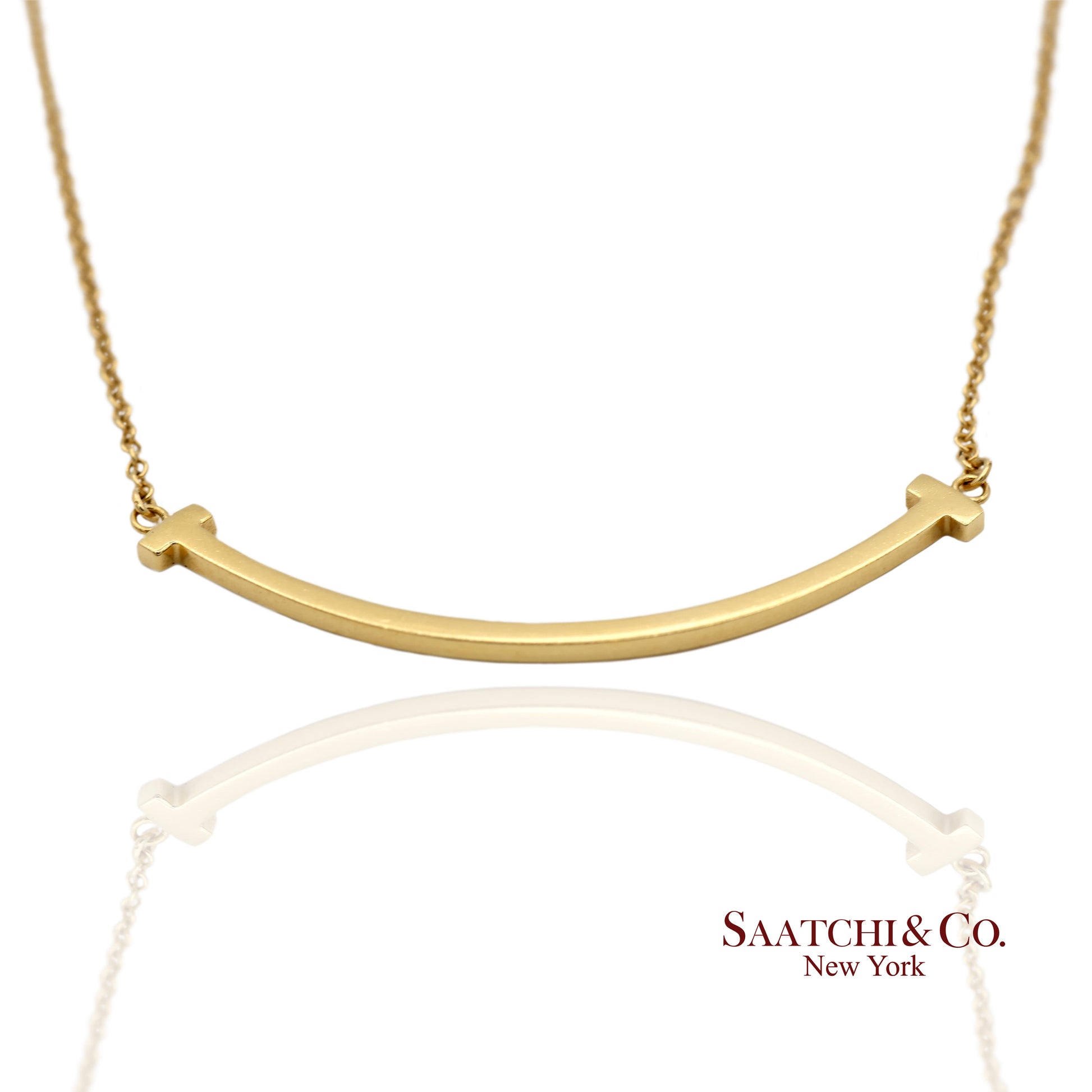 Tiffany & Co. 18K (750) Solid Yellow Gold T Smile Pendant Necklace