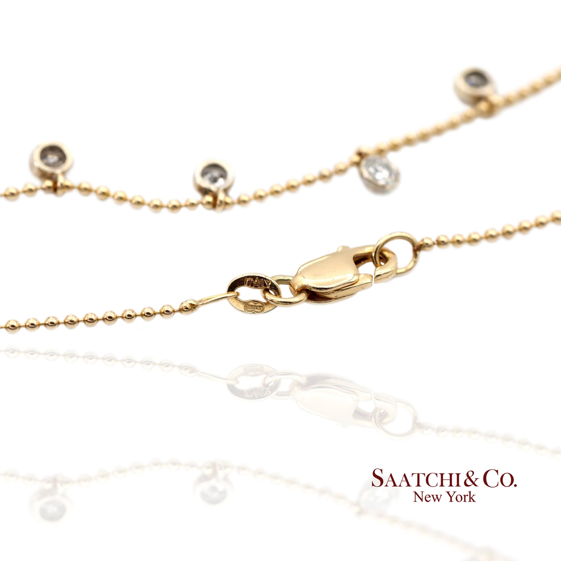 14K(585) Yellow & White Gold Natural Diamond Graduated Drop By the Yard Necklace