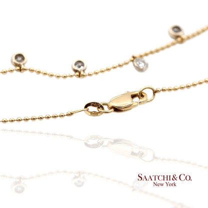 14K(585) Yellow & White Gold Natural Diamond Graduated Drop By the Yard Necklace