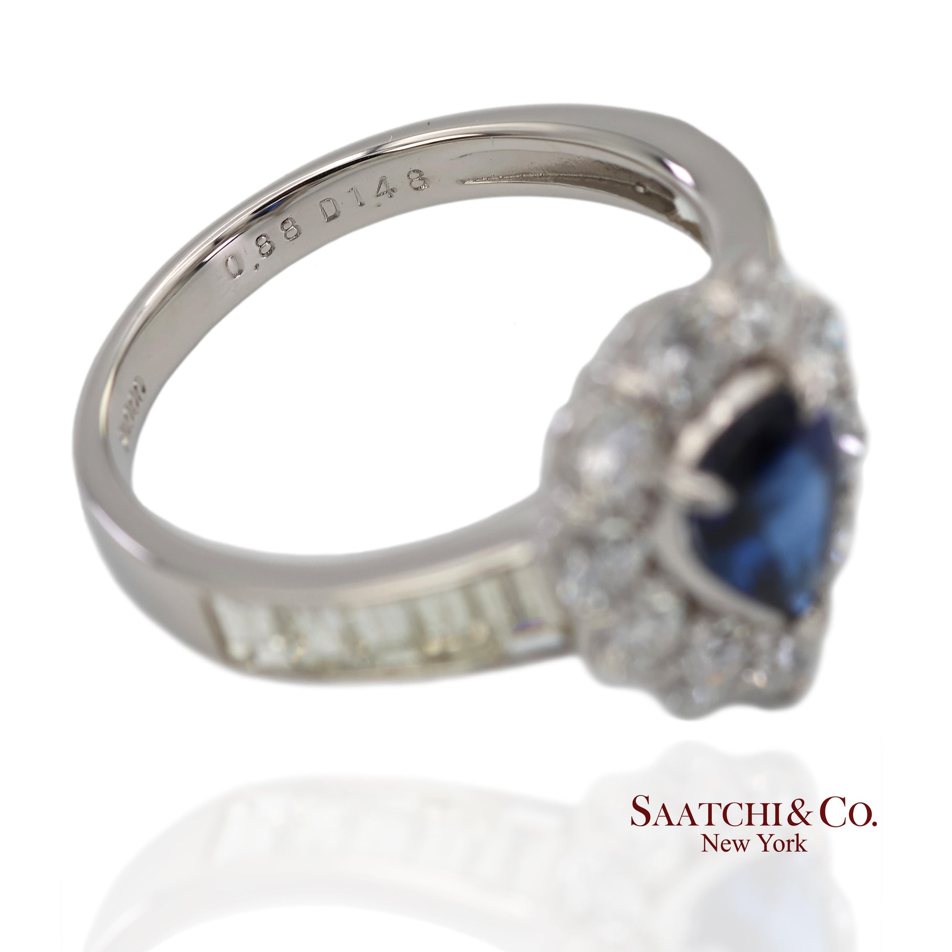 GIA Certified Platinum 900 Blue Sapphire and Natural Diamond Ring