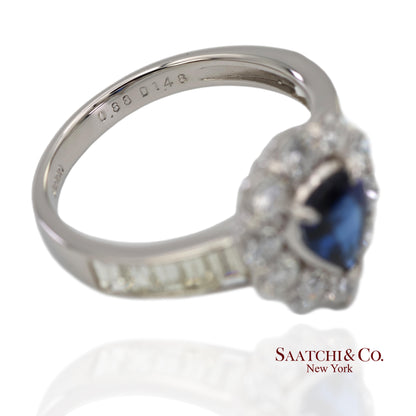 GIA Certified Platinum 900 Blue Sapphire and Natural Diamond Ring