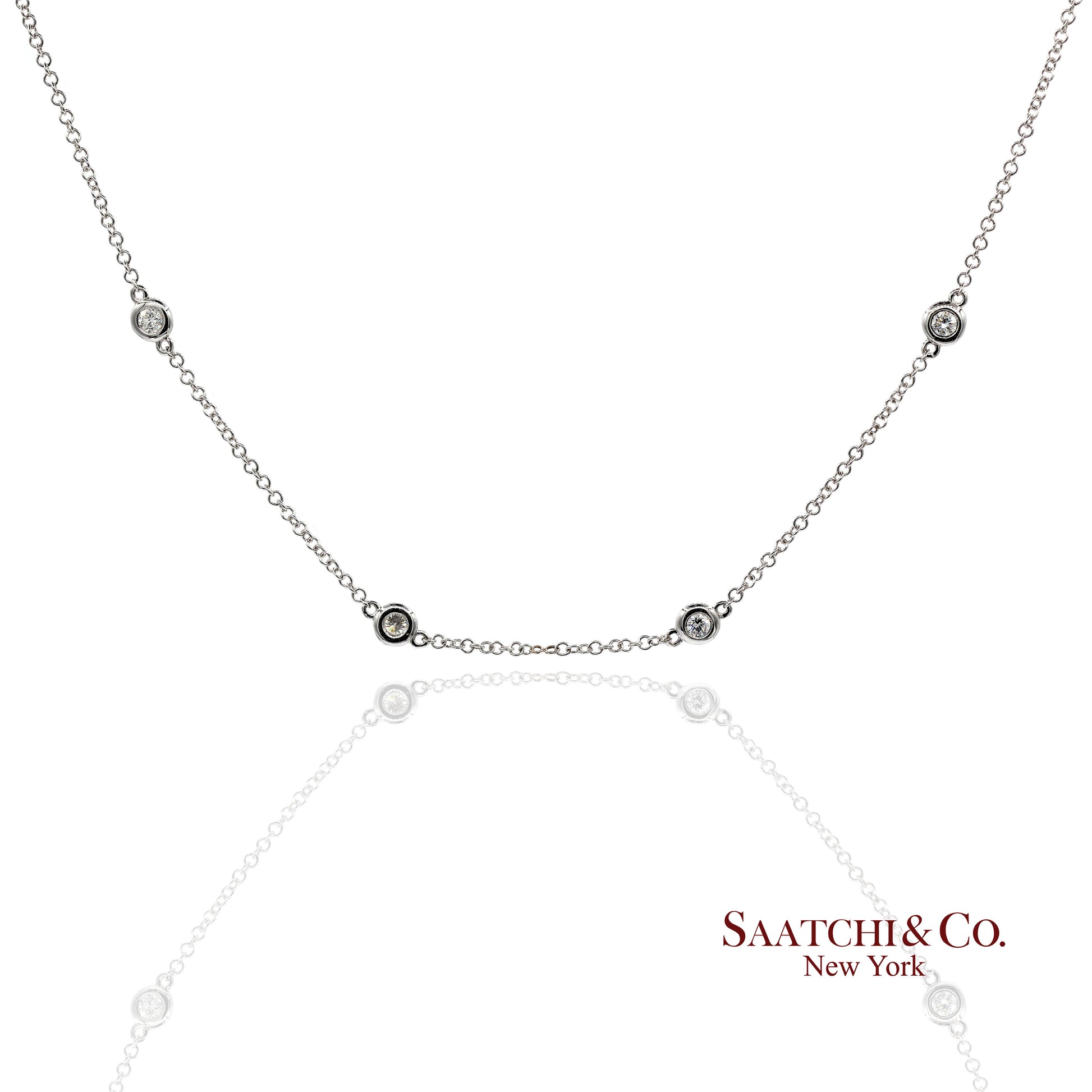14K(585) White Gold Natural Diamond Adjustable By the Yard Necklace/Pendant