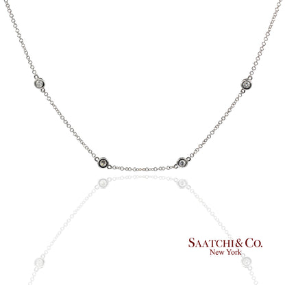 14K(585) White Gold Natural Diamond Adjustable By the Yard Necklace/Pendant