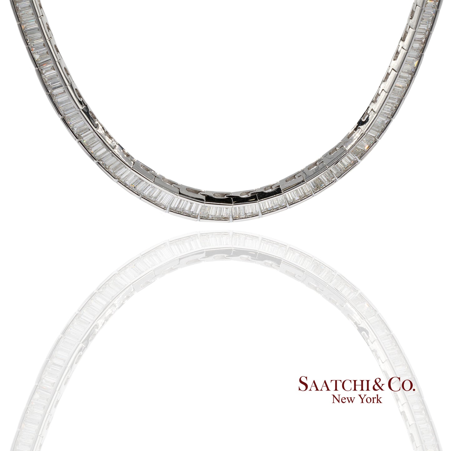 18K 750 Solid White Gold Natural Diamond Buguatte Tennis Necklace