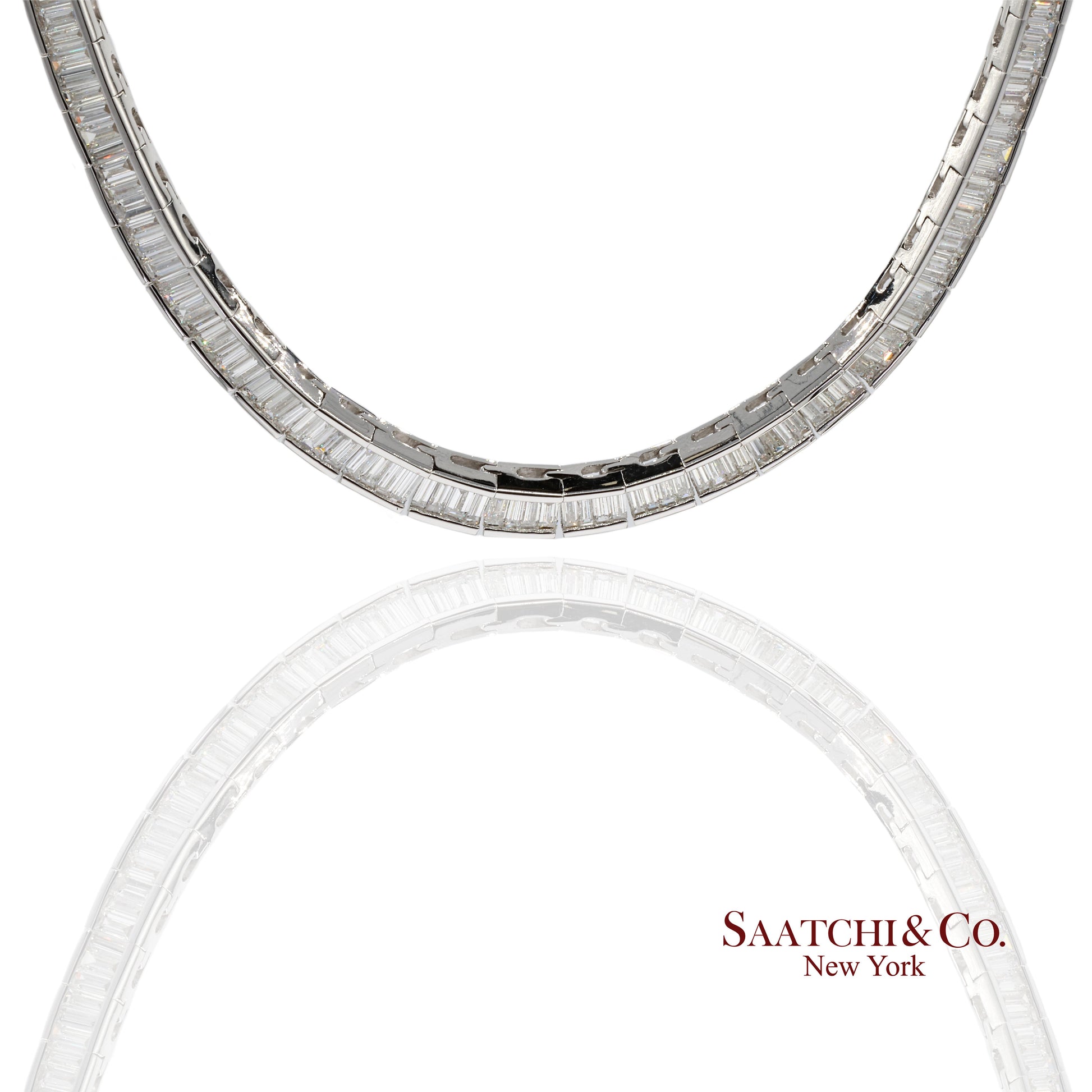 18K 750 Solid White Gold Natural Diamond Buguatte Tennis Necklace