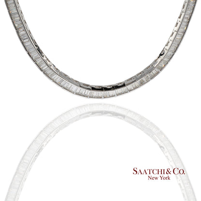 18K 750 Solid White Gold Natural Diamond Buguatte Tennis Necklace