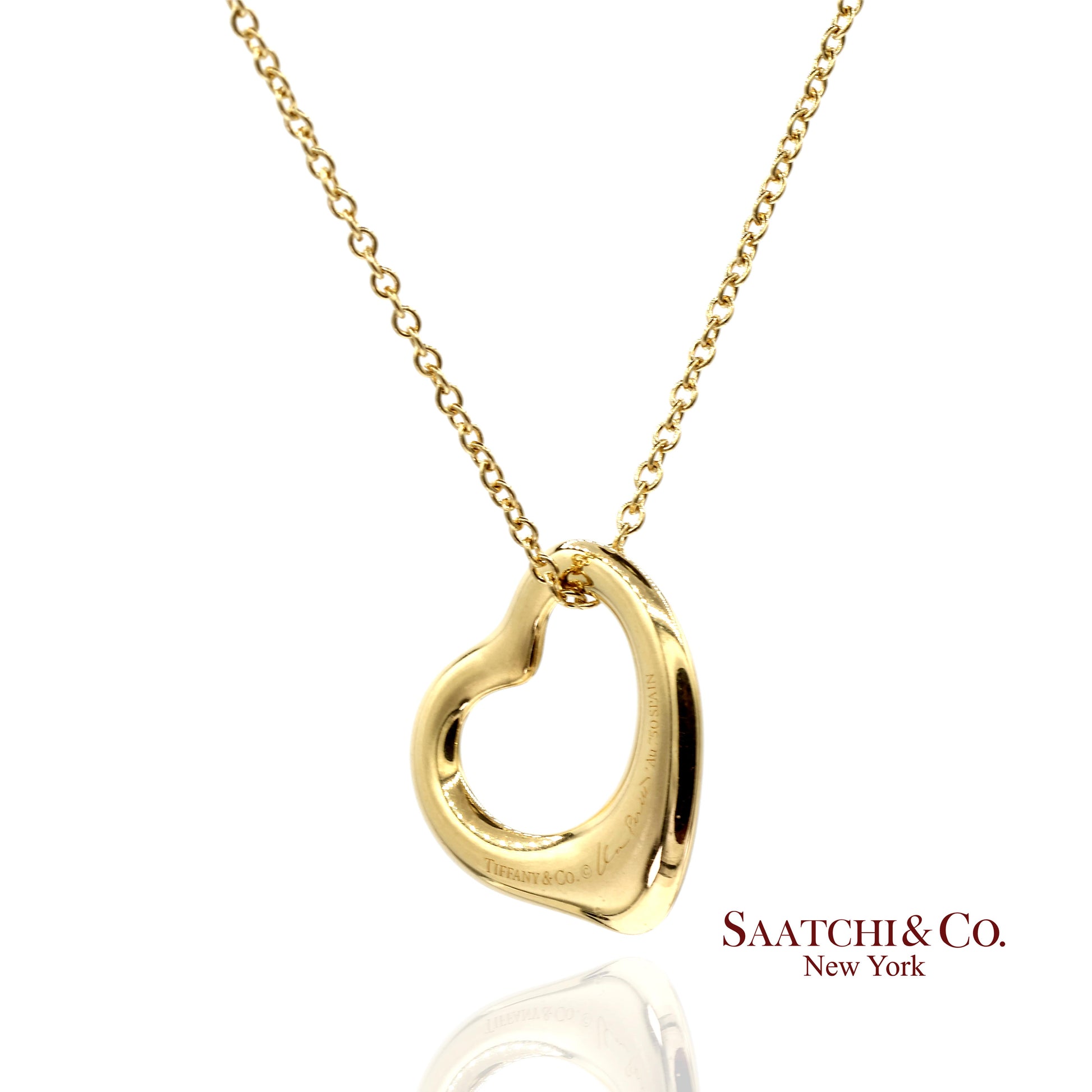 Tiffany & Co. Elsa Peretti 18K 750 Yellow Gold Open Heart Pendant Necklace