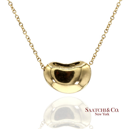 Tiffany&Co. Elsa Peretti 18K 750 Solid Yellow Gold Bean Design Pendant Necklace