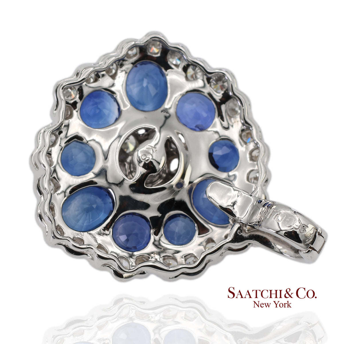 0.95ct Natural Diamond & 3.17ct Natural Sapphire 18K White Gold Pendant Necklace