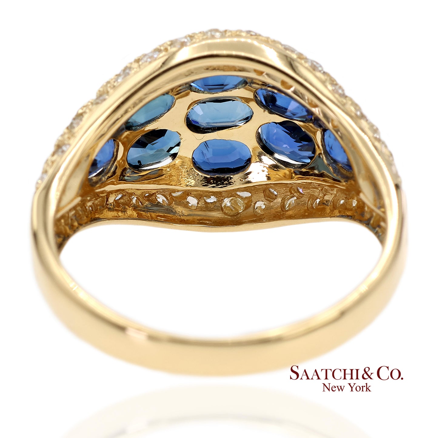 18K 750 Solid Yellow Gold Natural Diamond and Natural Sapphire Ring