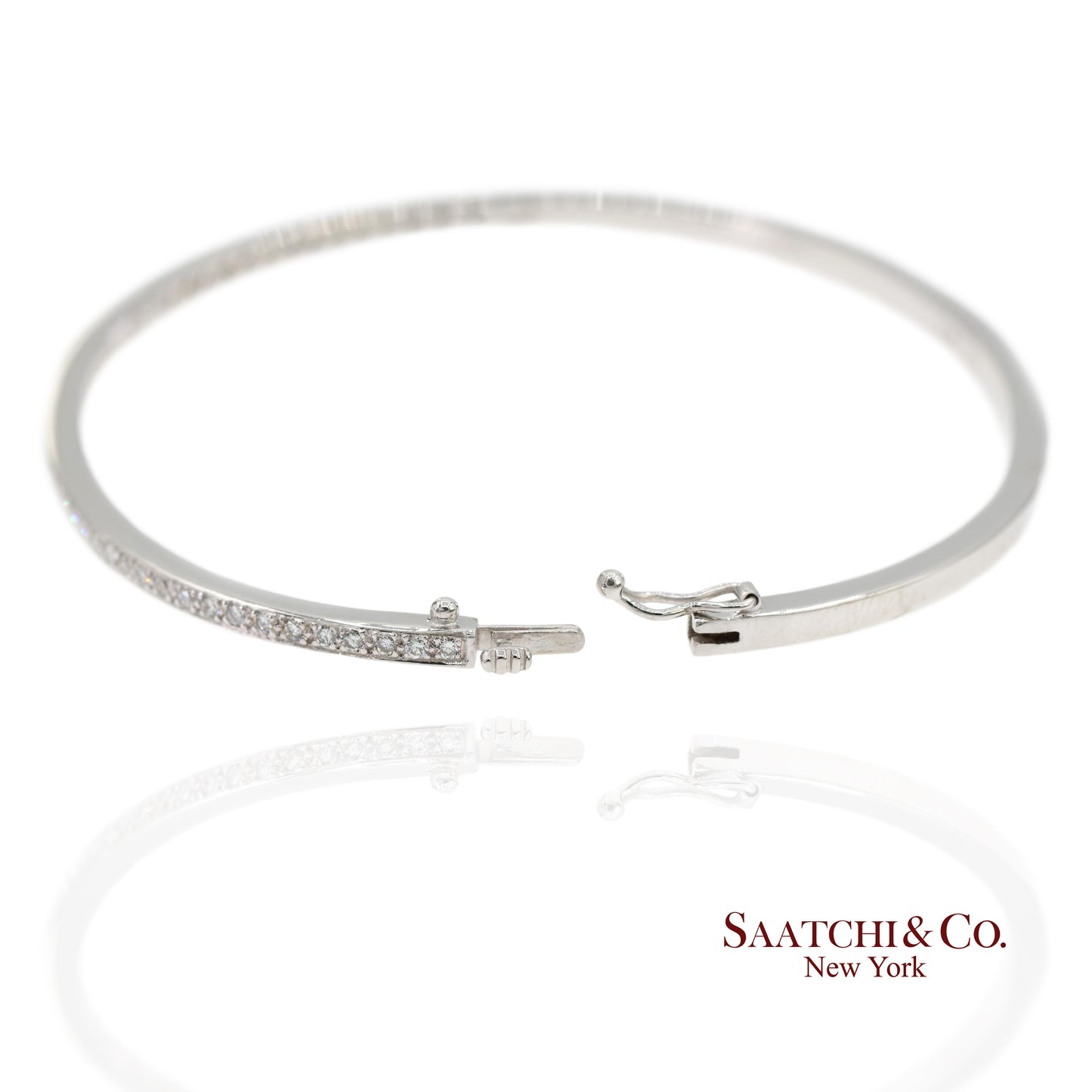 18K 750 Solid White Gold Brilliant Cut Natural Diamond Bangle Bracelet