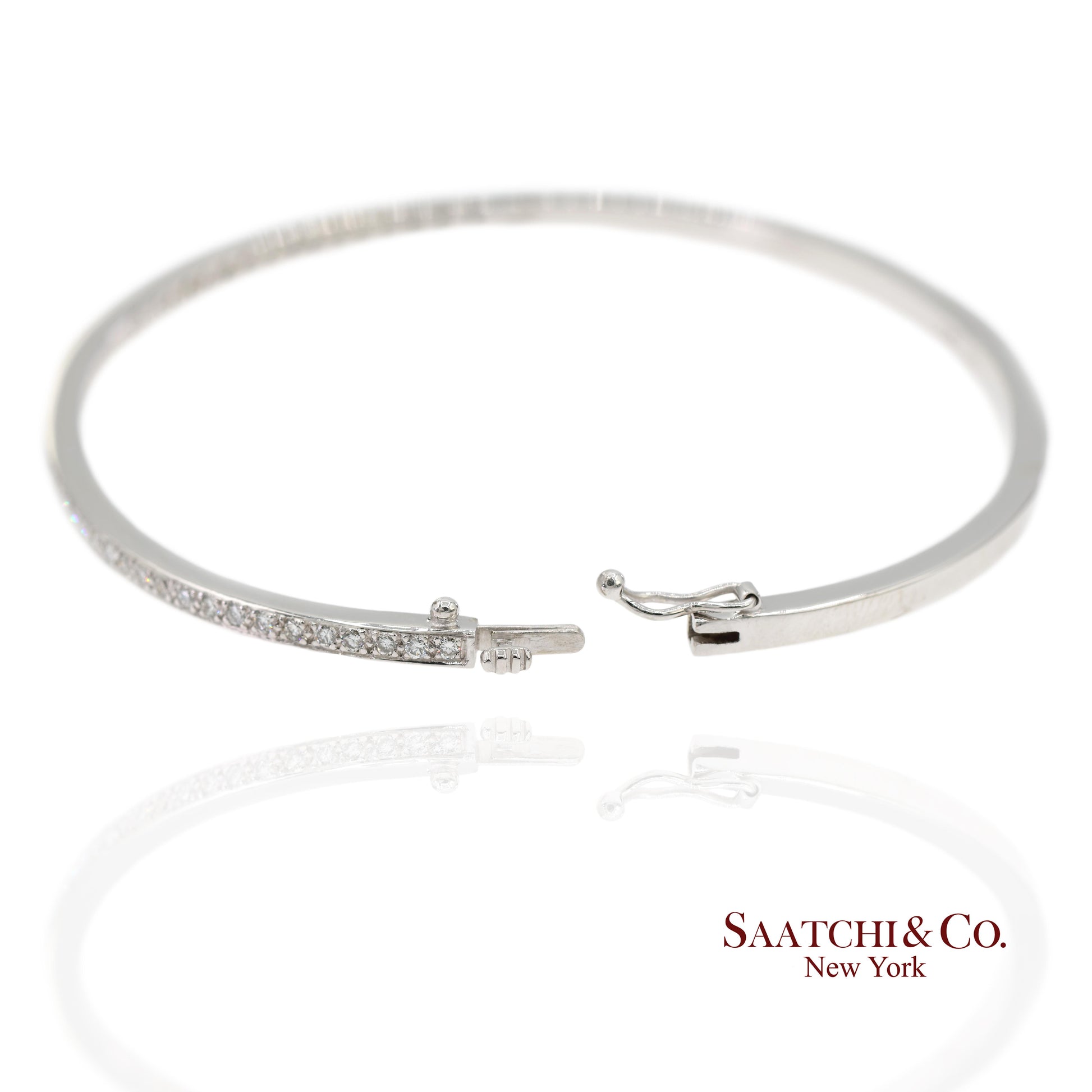 18K 750 Solid White Gold Brilliant Cut Natural Diamond Bangle Bracelet