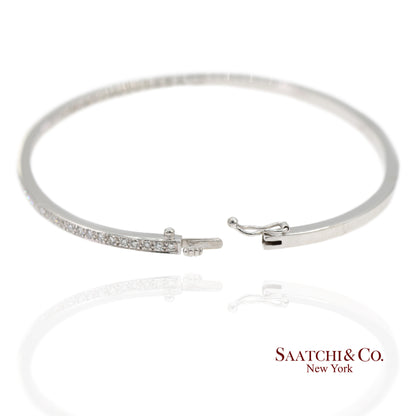 18K 750 Solid White Gold Brilliant Cut Natural Diamond Bangle Bracelet