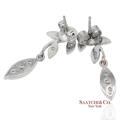 18K 750 Solid White Gold Marquise Shape Natural Diamond Leaf Drop Earrings