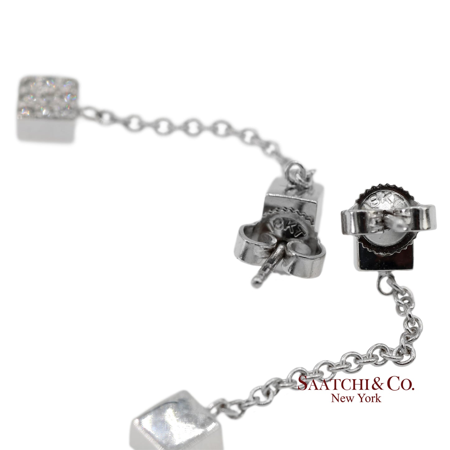18K 750 Solid White Gold Natural Diamond Box Drop Earrings