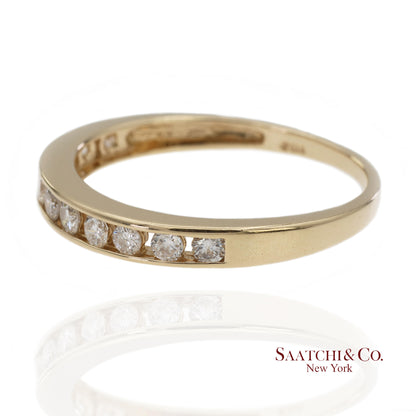 14K 585 Solid Yellow Gold Natural Diamond Band Ring