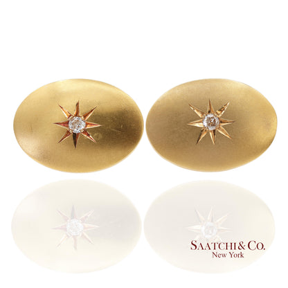 Vintage 14K 585 Solid Yellow Gold Old Cut Natural Diamond Cufflinks