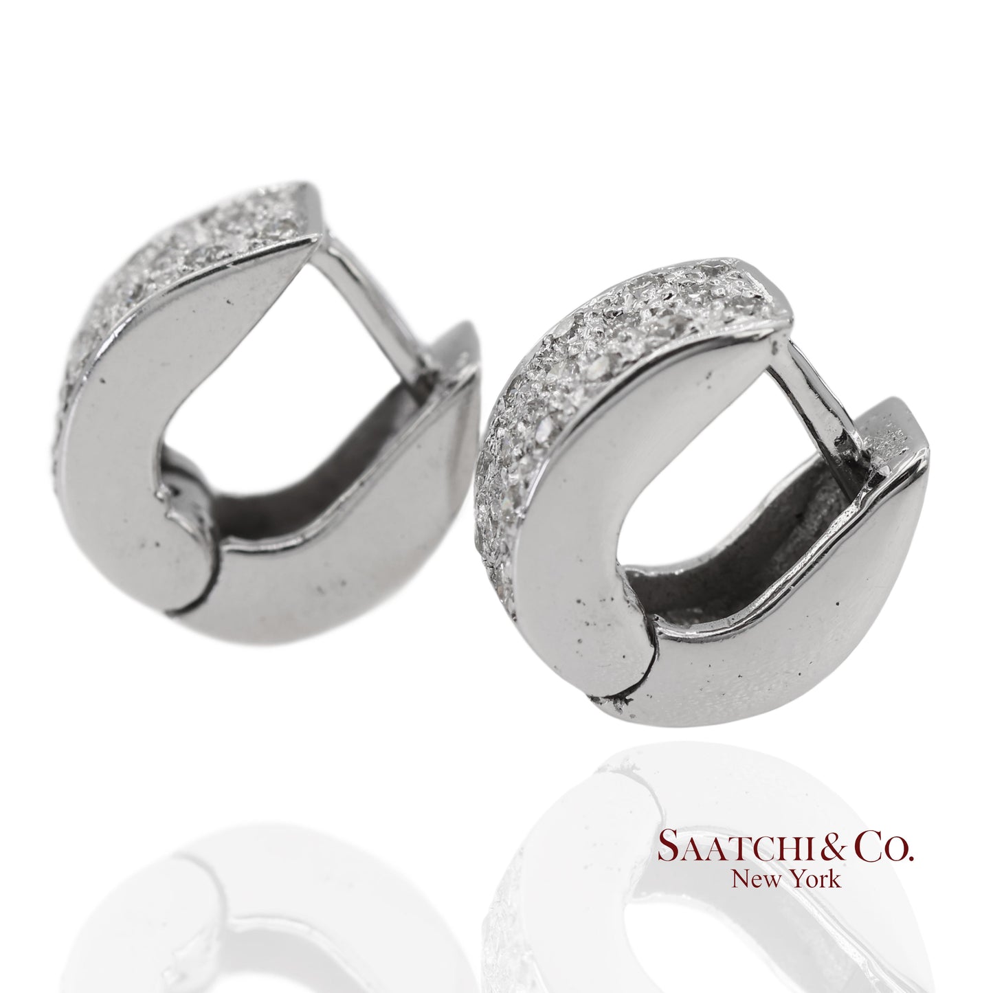 18K 750 Solid White Gold Natural Diamond Huggie Hoop Earrings