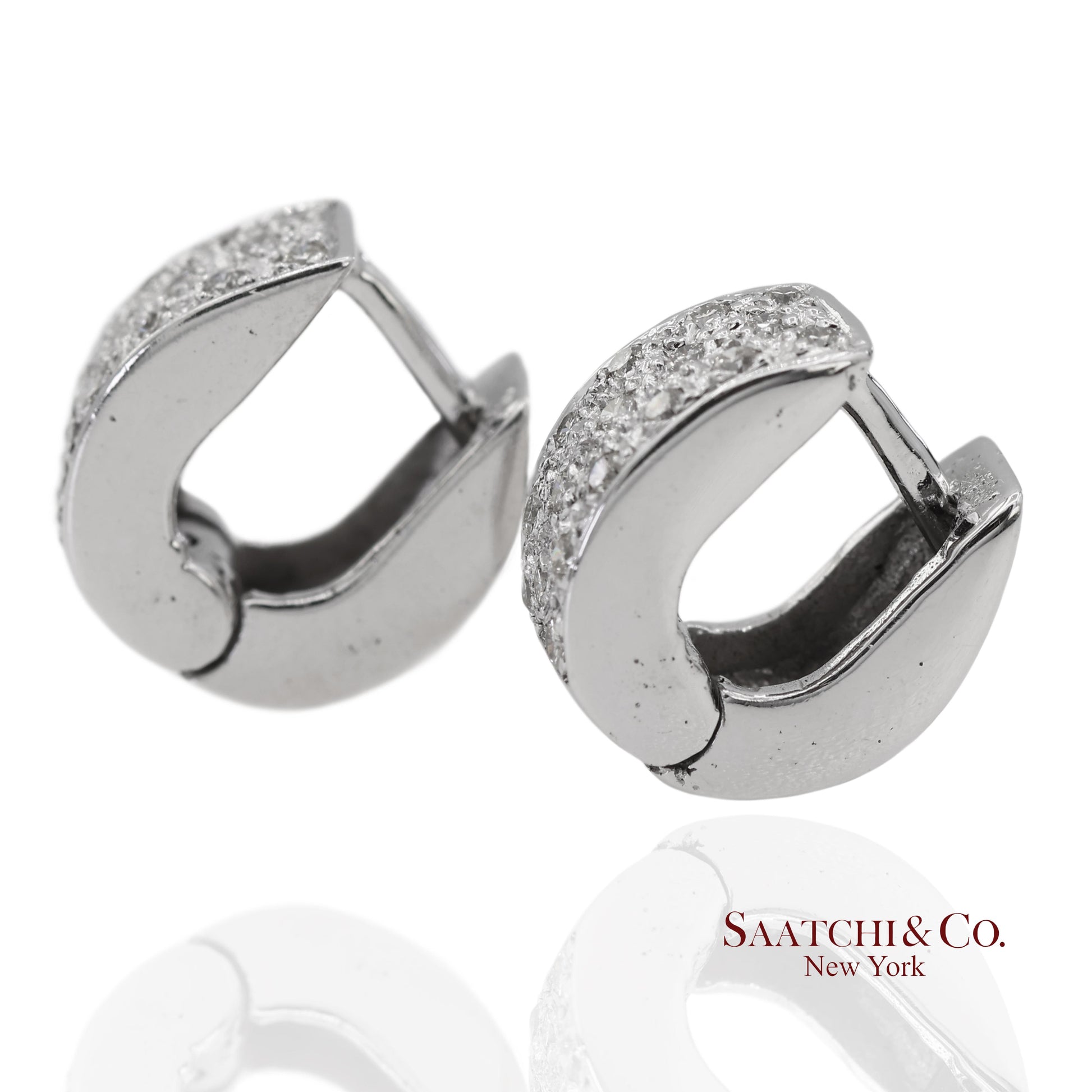 18K 750 Solid White Gold Natural Diamond Huggie Hoop Earrings