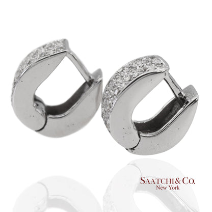 18K 750 Solid White Gold Natural Diamond Huggie Hoop Earrings