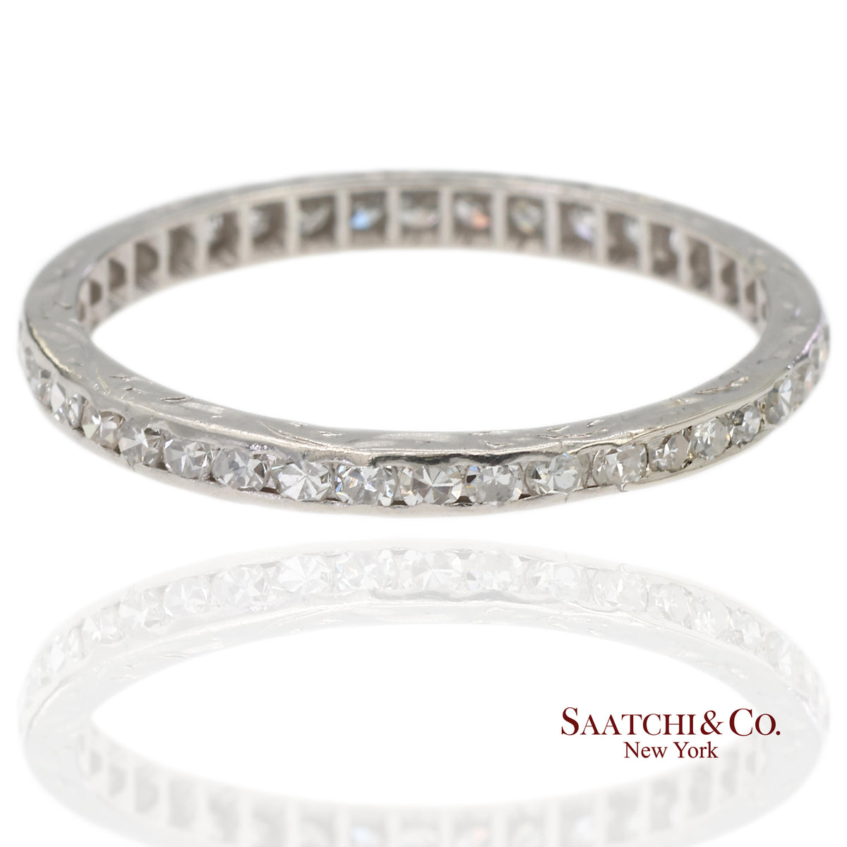 Vintage Platinum 0.60 ct Natural Diamond HandMade Engraved Eternity Band Ring