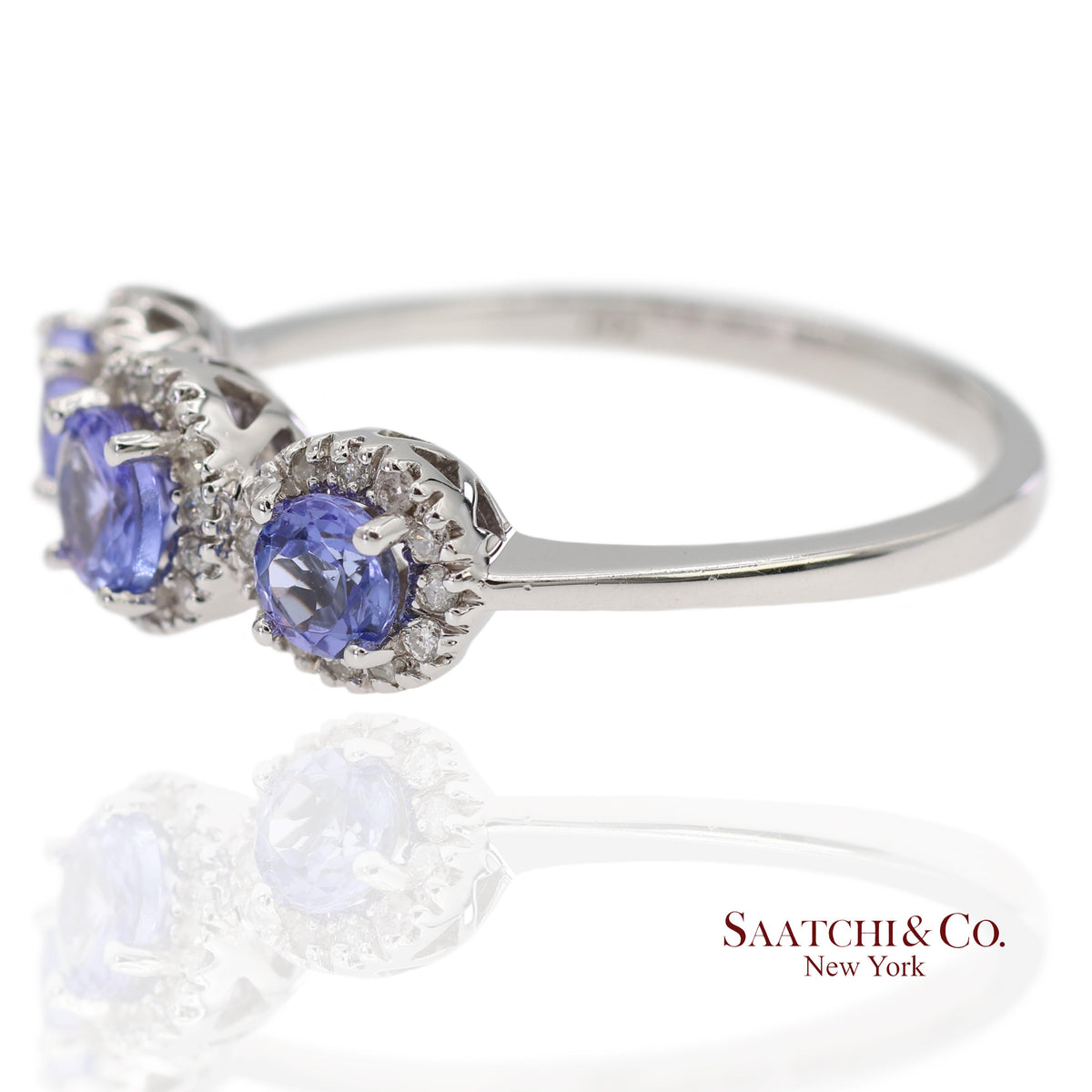 0.40 ct Natural Diamond and 0.80 ct Tanzanite 14K White Gold 3-Stone Ring