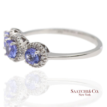 0.40 ct Natural Diamond and 0.80 ct Tanzanite 14K White Gold 3-Stone Ring