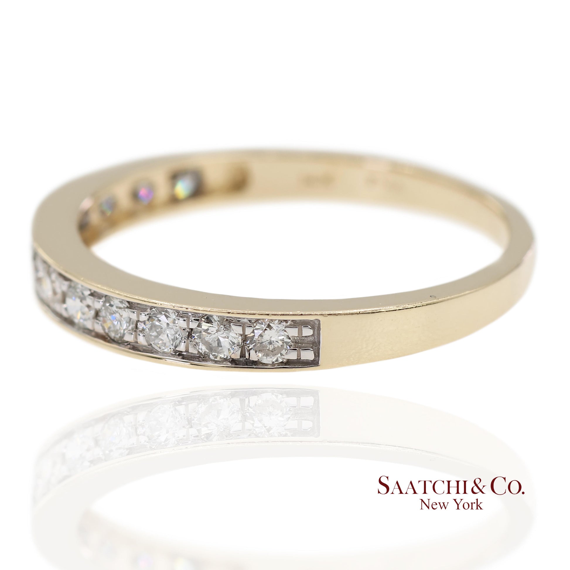 14K 585 Solid Yellow Gold Natural Diamond Band Ring